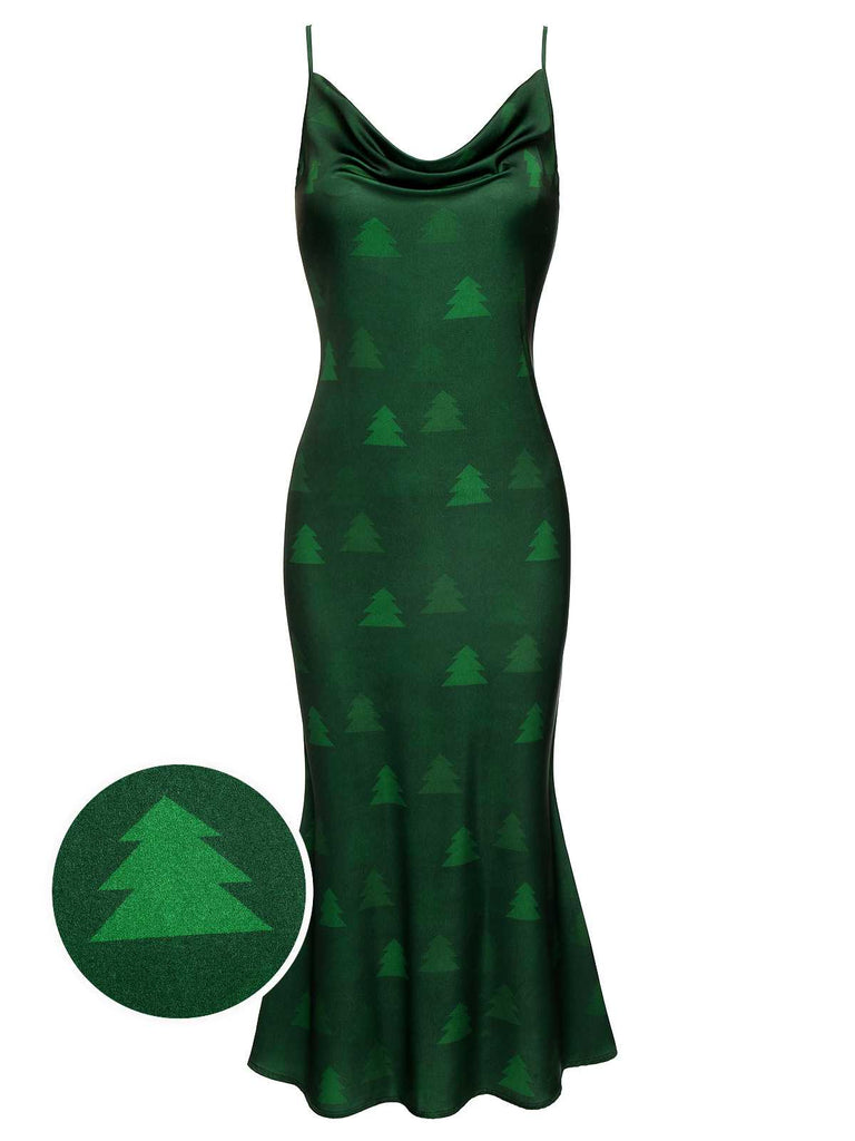 Abito a sirena a forma di albero di Natale verde anni '30