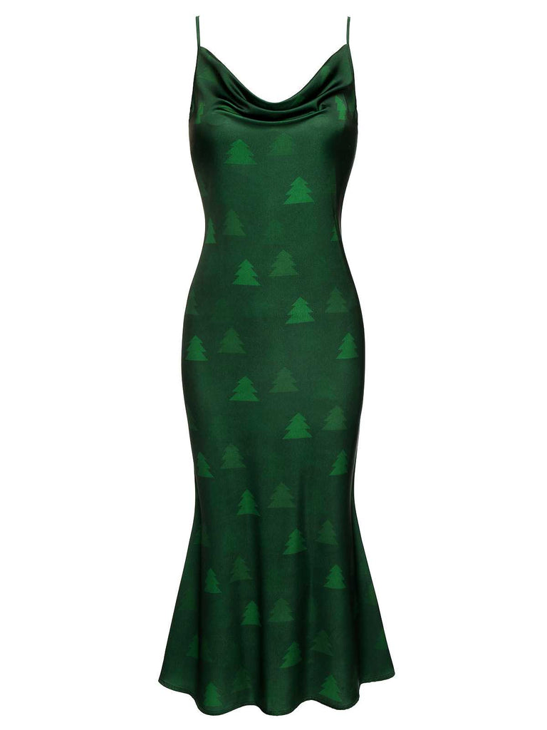 Abito a sirena a forma di albero di Natale verde anni '30