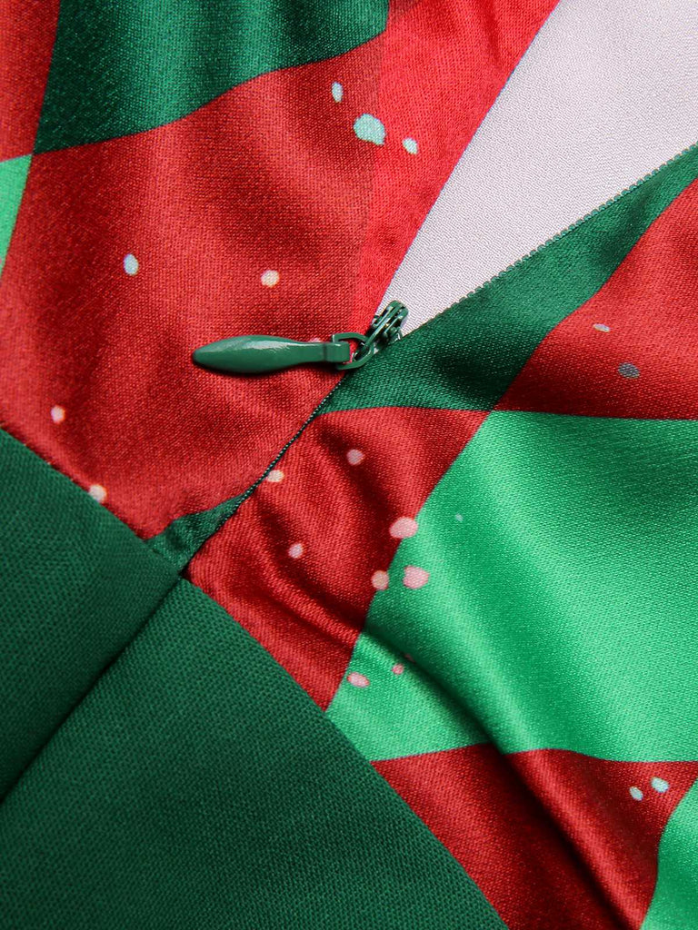 Tuta lunga in pizzo patchwork quadri natalizio verde anni '30