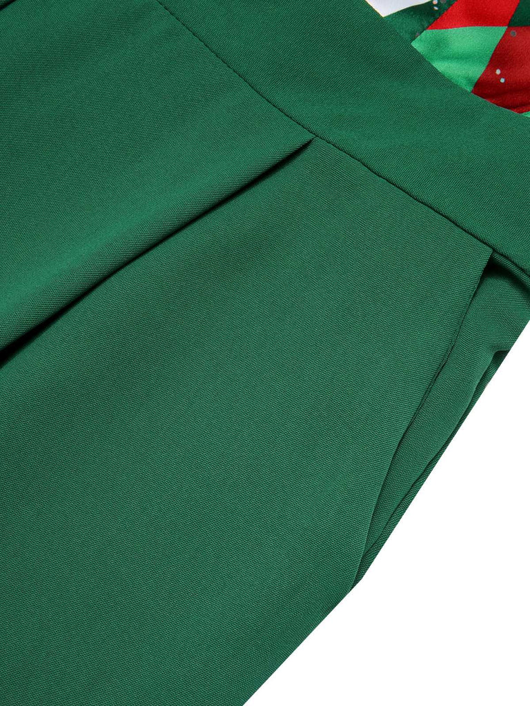 Tuta lunga in pizzo patchwork quadri natalizio verde anni '30