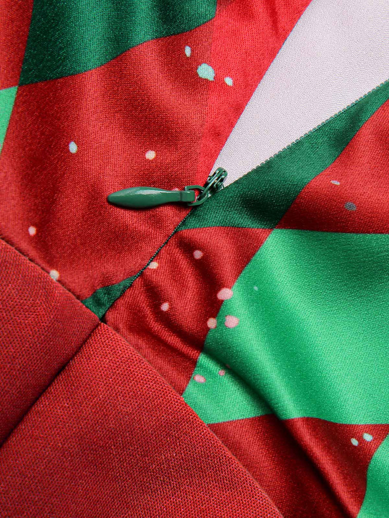 Tuta lunga in pizzo patchwork quadri natalizio verde anni '30