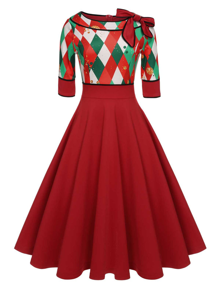 Abito a quadri patchwork natalizio verde anni '50