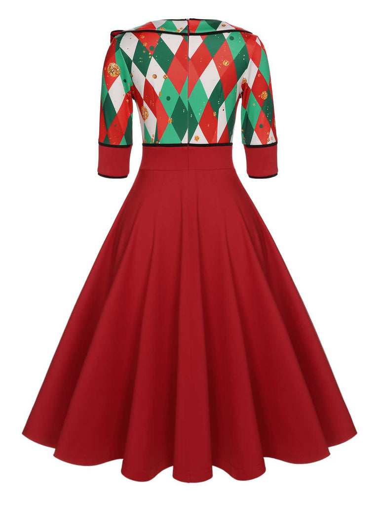 Abito a quadri patchwork natalizio verde anni '50