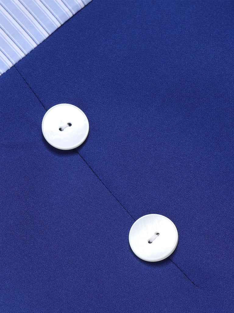 Abito avvolgente con lacci e righe blu anni '60