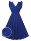 Abito gilet con volant e plissettato blu anni '50