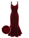 Abito da sirena in velluto con spalline bordeaux anni '30