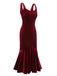Abito da sirena in velluto con spalline bordeaux anni '30