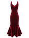 Abito da sirena in velluto con spalline bordeaux anni '30
