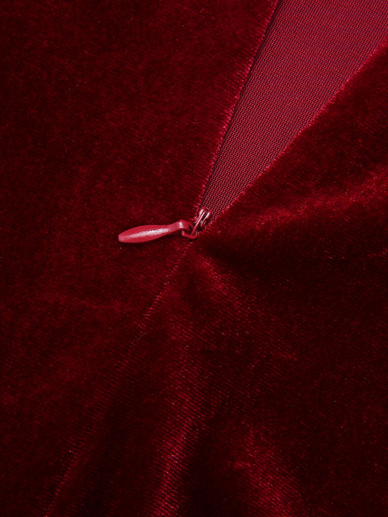 Abito da sirena in velluto con spalline bordeaux anni '30