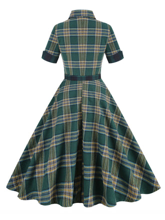 Abito plaid con risvolto verde militare scuro anni '50