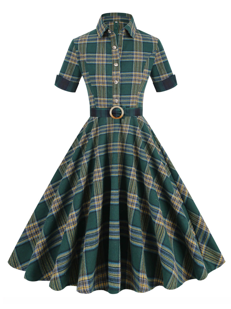 Abito plaid con risvolto verde militare scuro anni '50