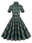 Abito plaid con risvolto verde militare scuro anni '50