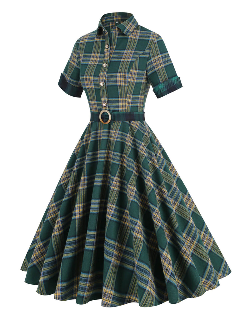 Abito plaid con risvolto verde militare scuro anni '50