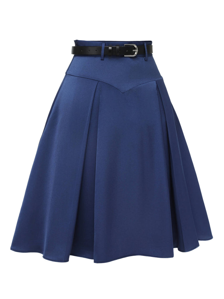 Gonna plissettata a vita alta blu scuro anni '50