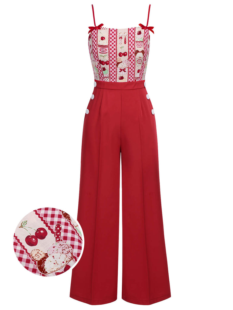 Tuta lunga cupcake e ciliegie con spalline rosso anni '30