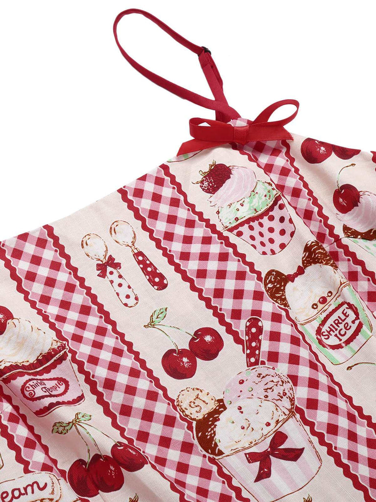 Tuta lunga cupcake e ciliegie con spalline rosso anni '30