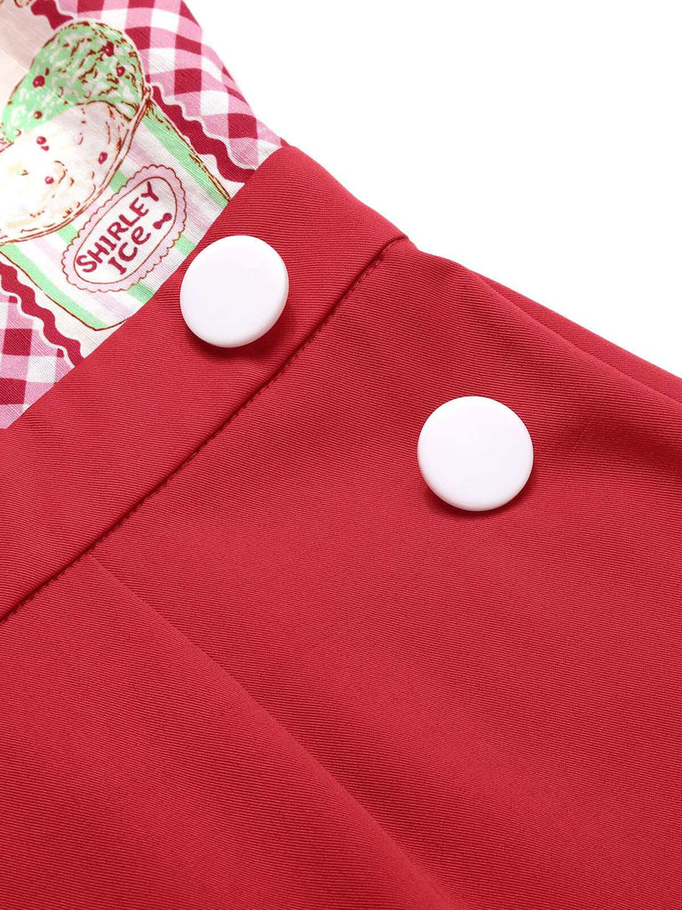Tuta lunga cupcake e ciliegie con spalline rosso anni '30