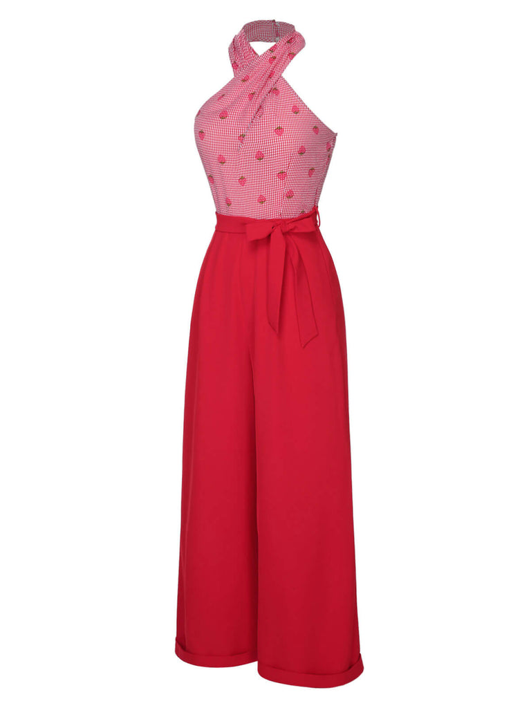 Tuta lunga fragola scollo all'americana rosso anni '50