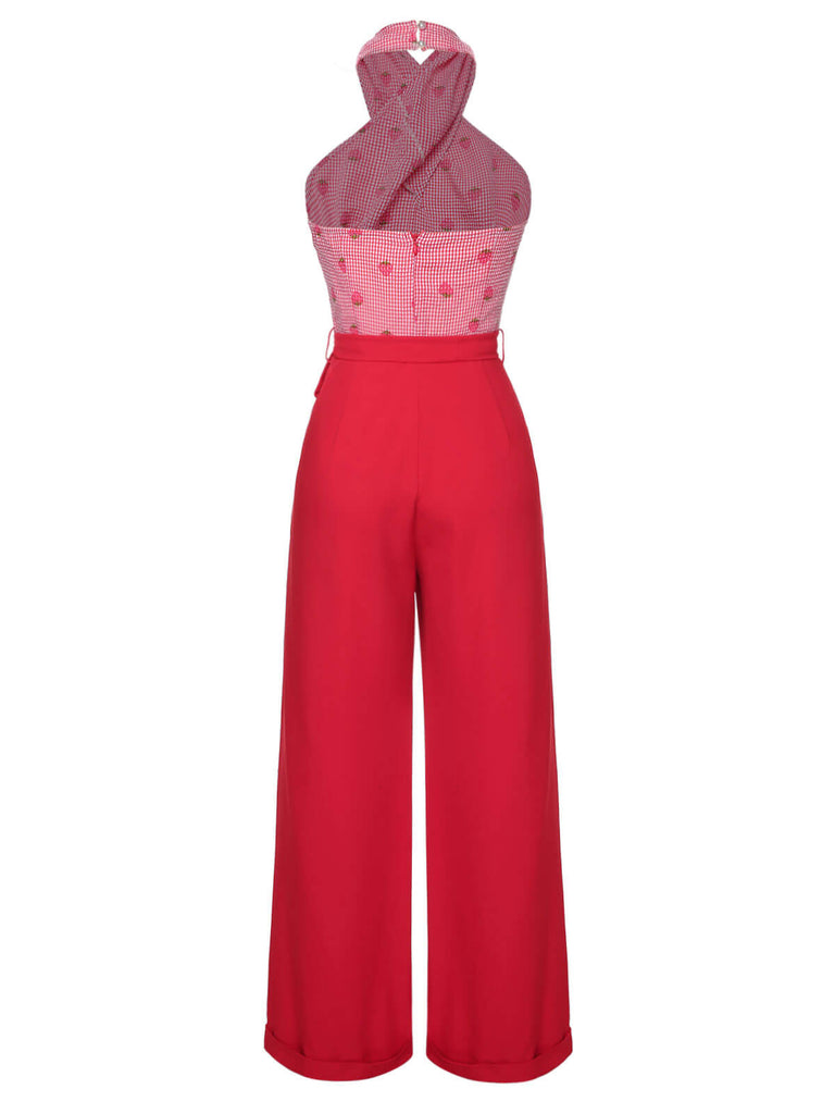 Tuta lunga fragola scollo all'americana rosso anni '50