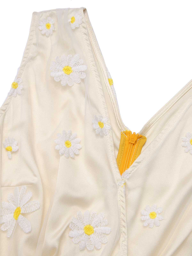 Tuta corta margherita in rete scollo a V giallo anni '50