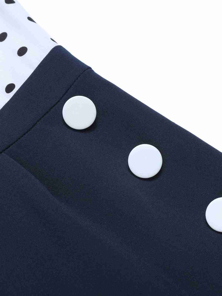 Tuta lunga a pois fiocco e revers blu anni '40