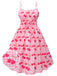 Abito ciliegie con spalline sottili rosa anni '50