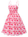 Abito ciliegie con spalline sottili rosa anni '50