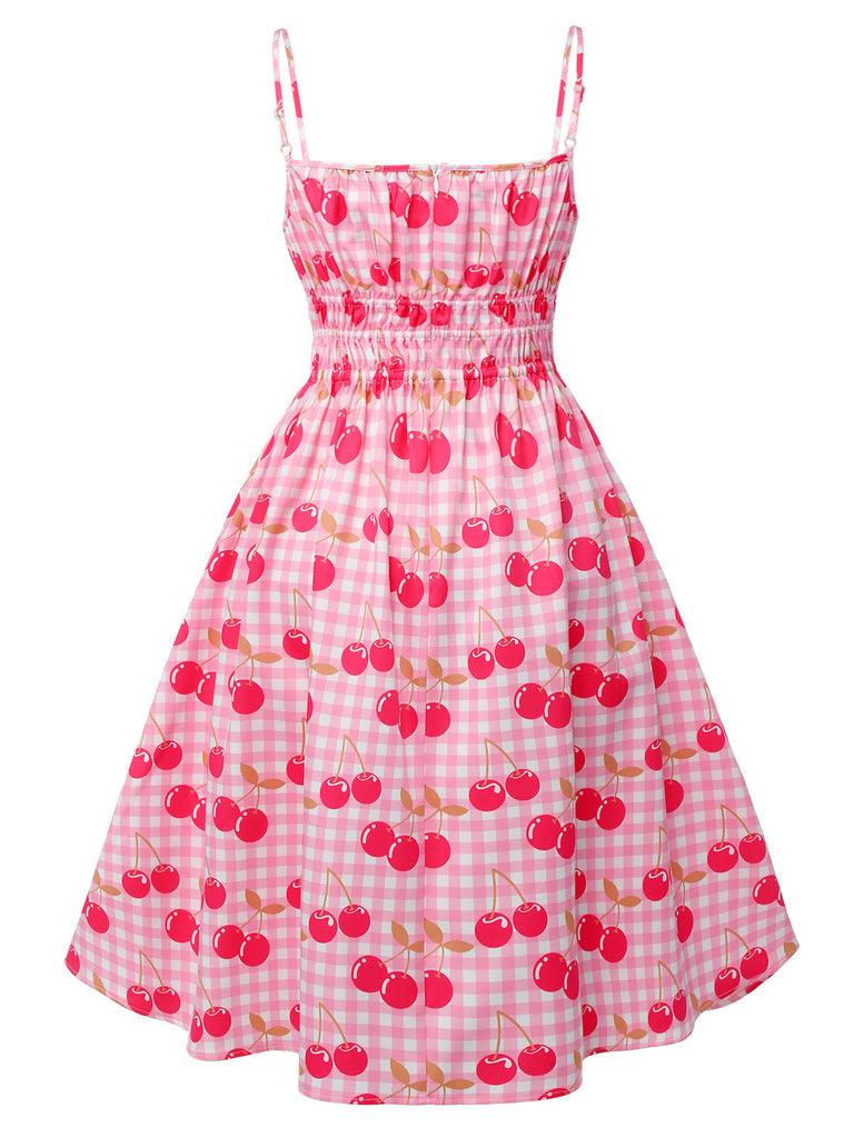 Abito ciliegie con spalline sottili rosa anni '50