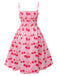 Abito ciliegie con spalline sottili rosa anni '50