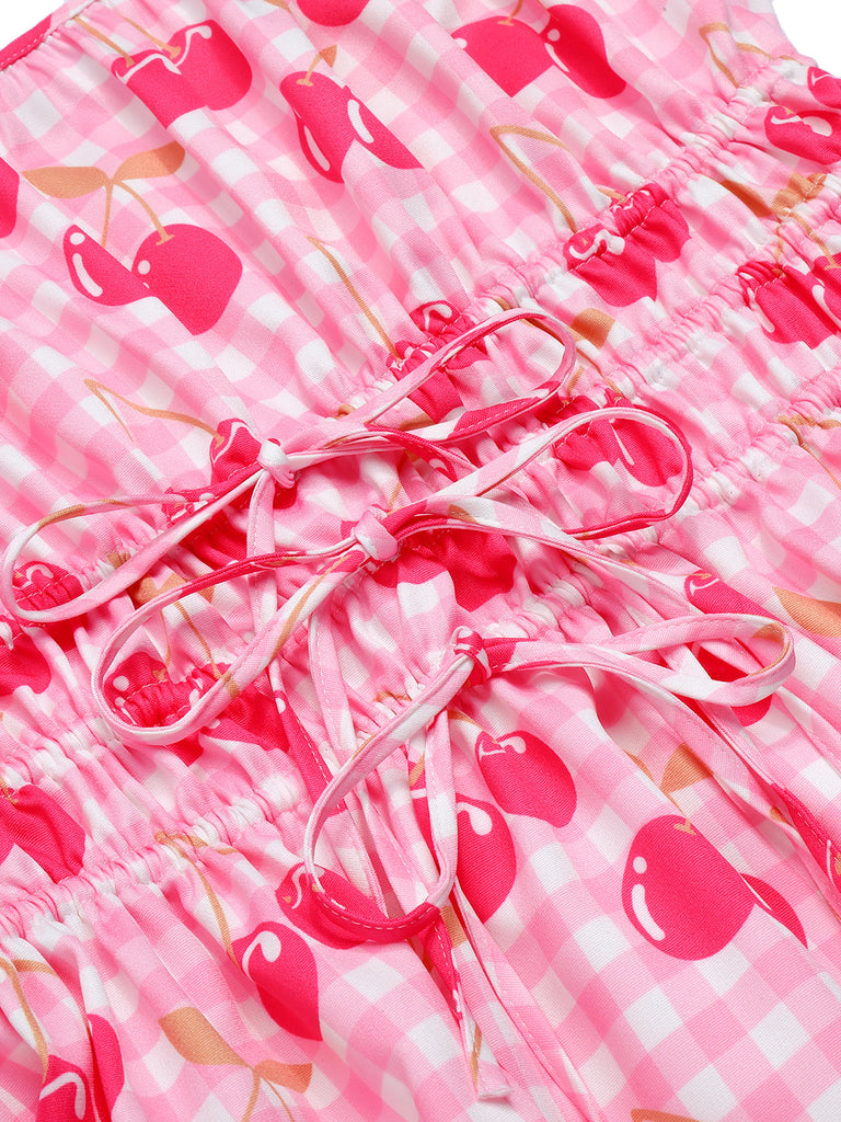 Abito ciliegie con spalline sottili rosa anni '50