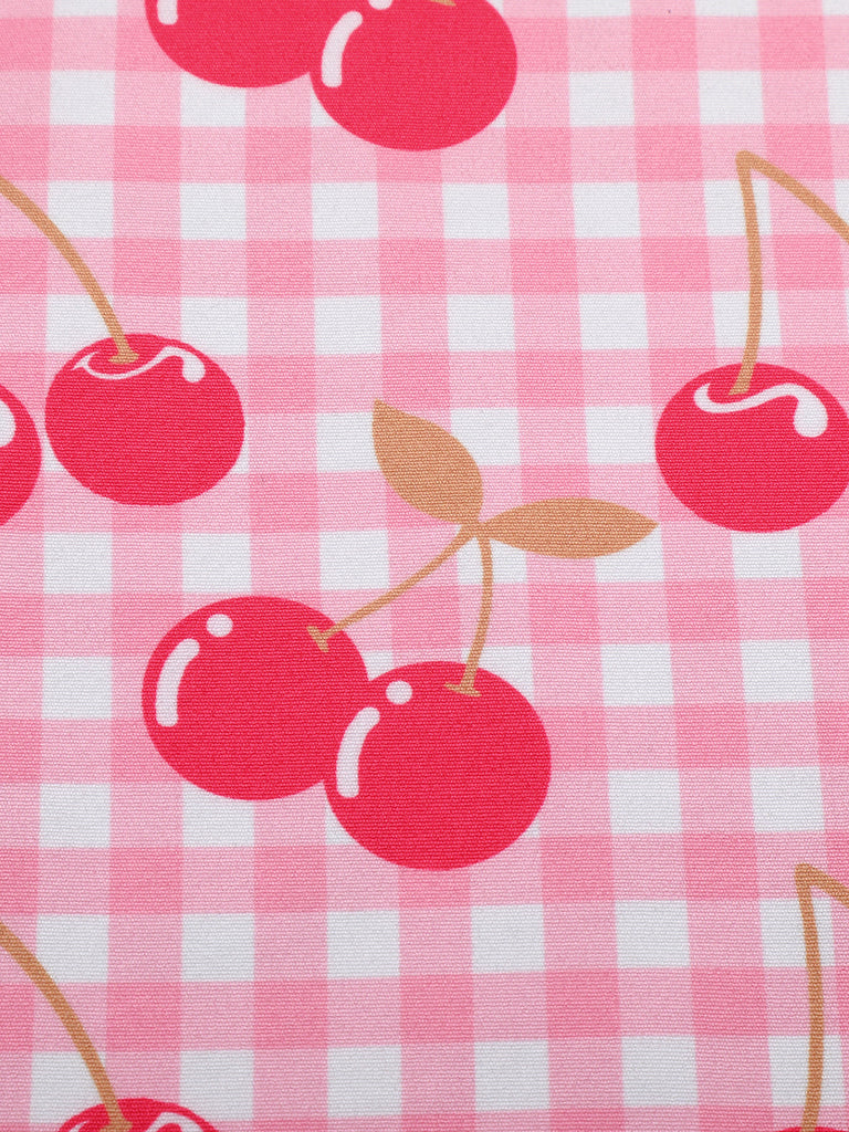 Abito ciliegie plaid con spalline sottili rosa anni '50