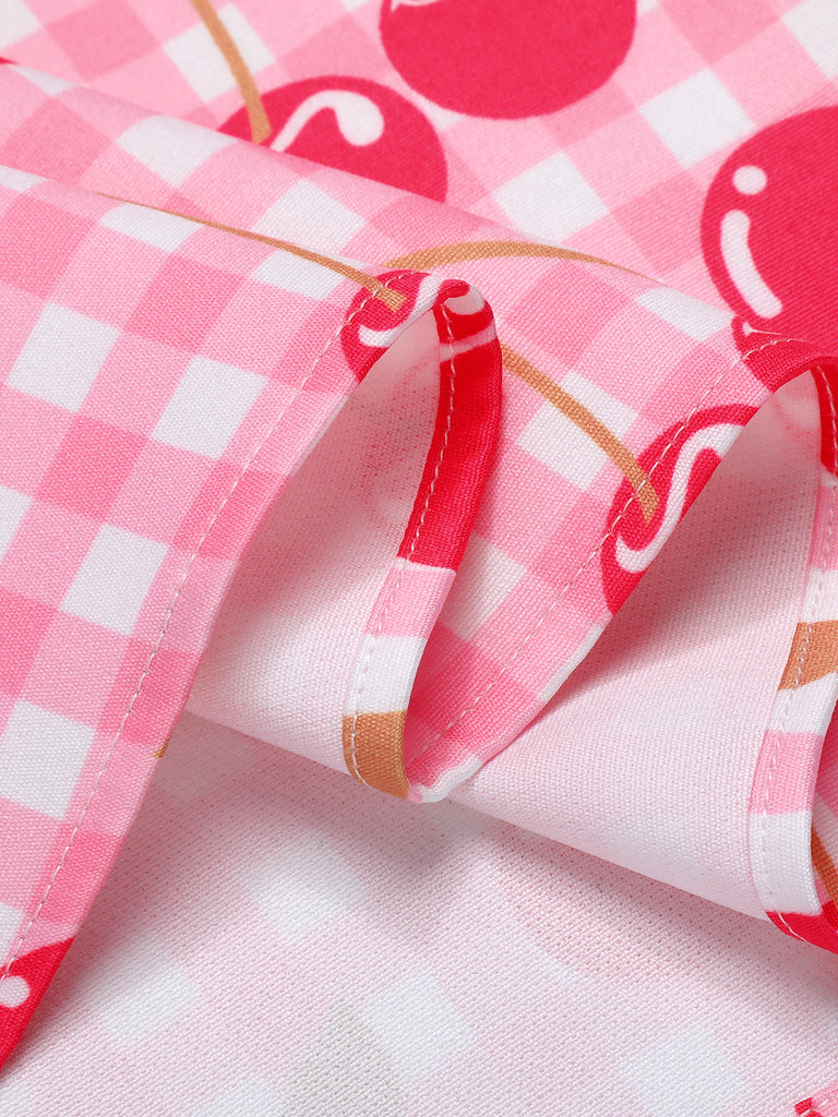 Abito ciliegie con spalline sottili rosa anni '50