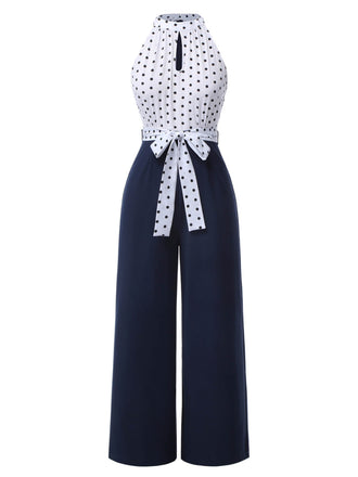 Tuta lunga a pois con scollo all'americana blu anni '40