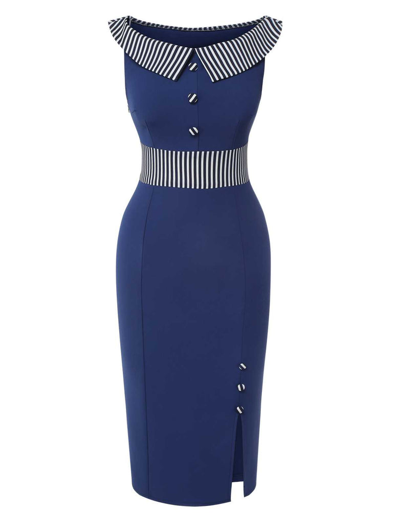 Abito a righe con bottoni blu scuro anni '60