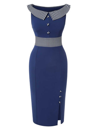 Abito a righe con bottoni blu scuro anni '60