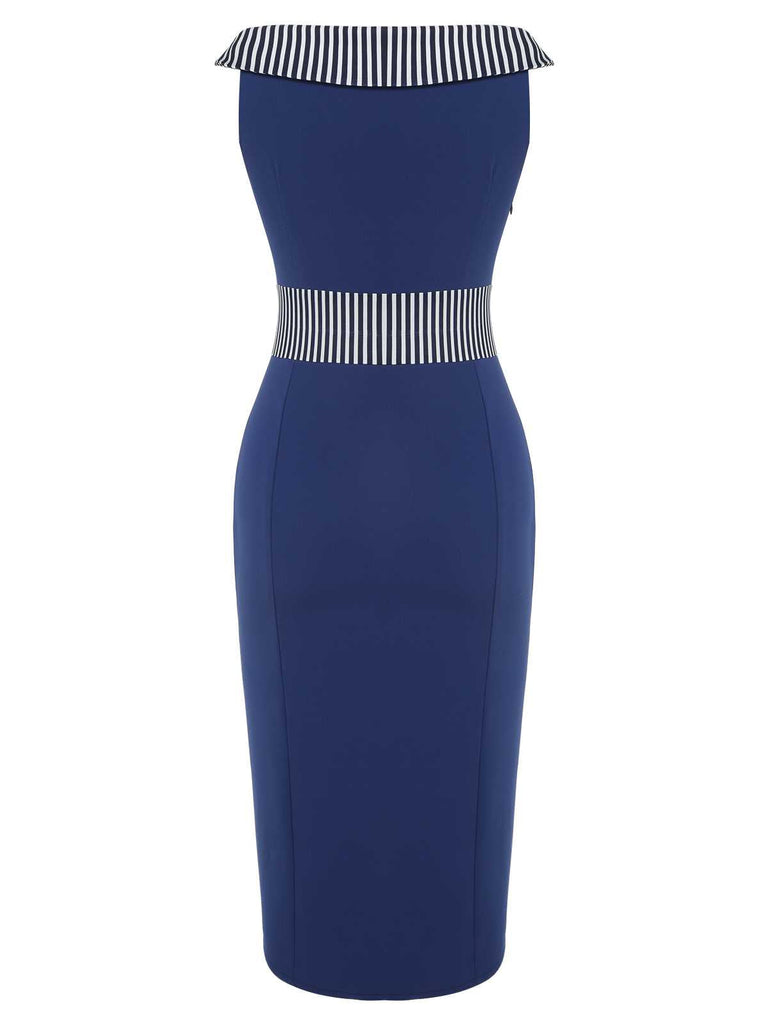 Abito a righe con bottoni blu scuro anni '60