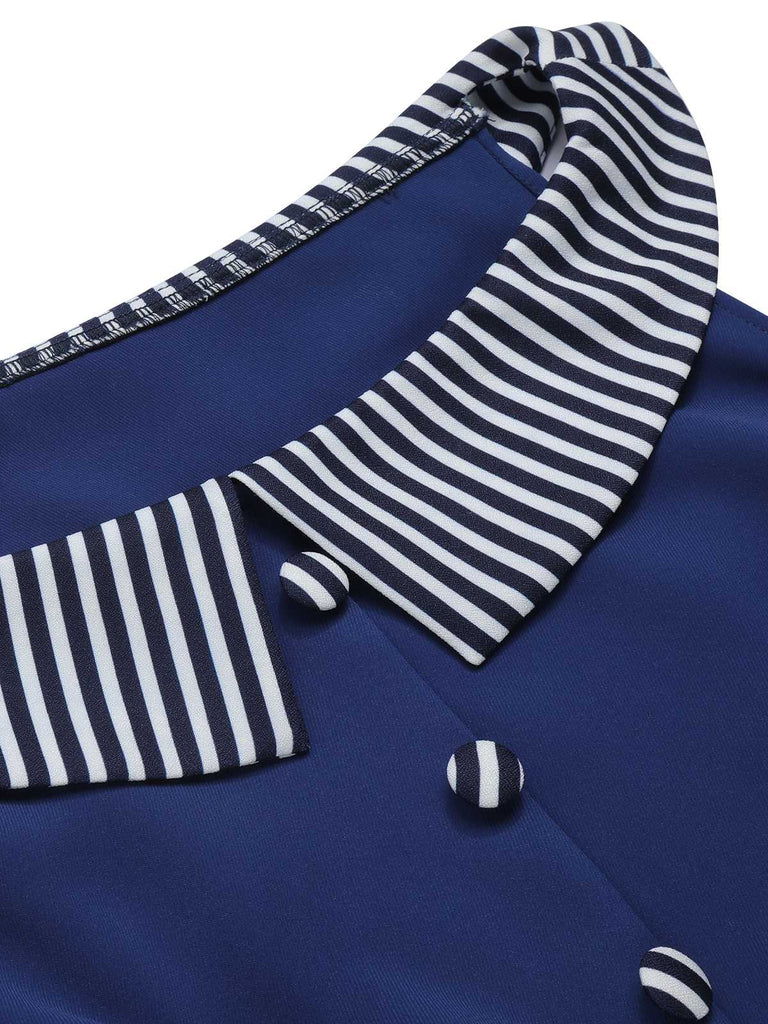 Abito a righe con bottoni blu scuro anni '60