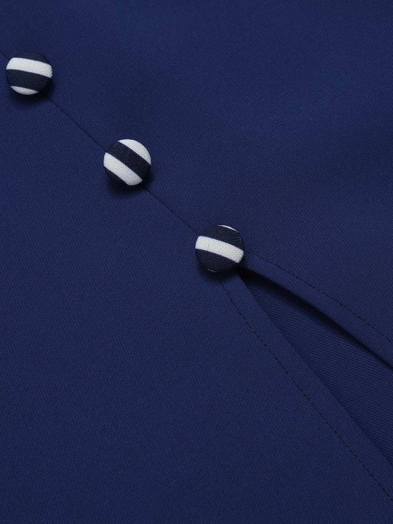 Abito a righe con bottoni blu scuro anni '60