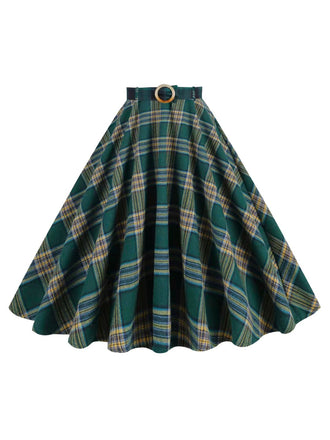 Gonna a ruota plaid verde anni '50