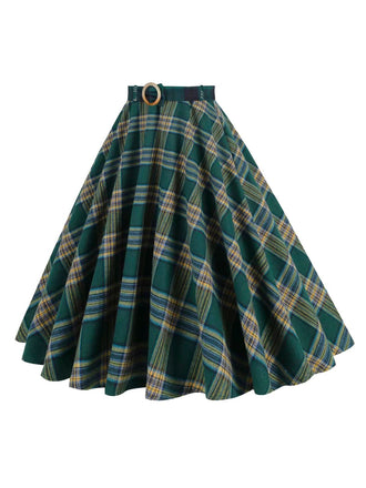 Gonna a ruota plaid verde anni '50