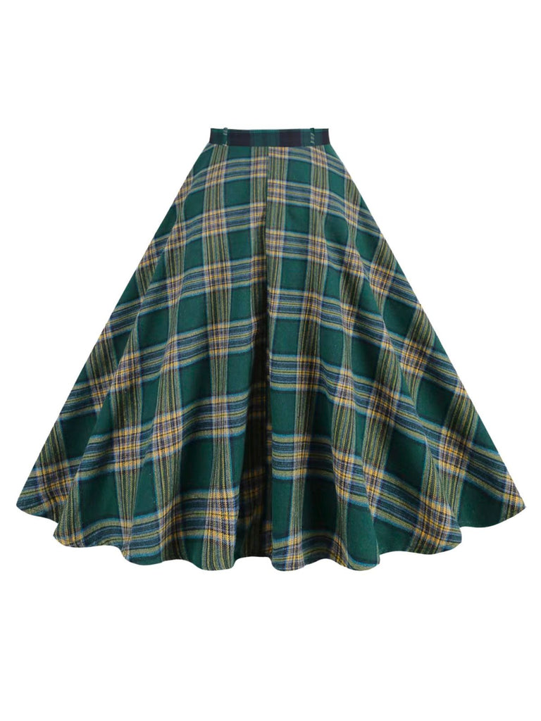 Gonna a ruota plaid verde anni '50