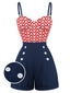 Tuta corta spalline a righe a zig zag rosso e blu anni '50