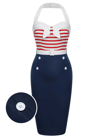 Abito a righe con fiocco e cintura anni '60