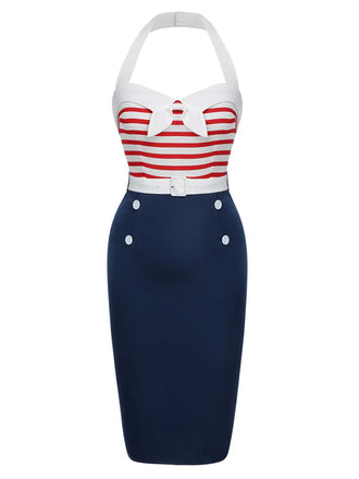 Abito a righe con fiocco e cintura anni '60