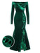Abito da sirena in velluto e spalle scoperte verde anni '30