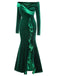 Abito da sirena in velluto e spalle scoperte verde anni '30