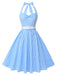 Abito a trapezi scollo all'americana a quadri blu anni '50