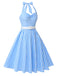 Abito a trapezi scollo all'americana a quadri blu anni '50