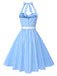 Abito a trapezi scollo all'americana a quadri blu anni '50