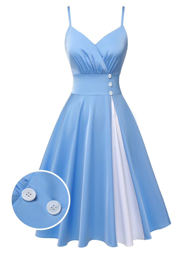 Abito con spalline sottili patchwork blu anni '50
